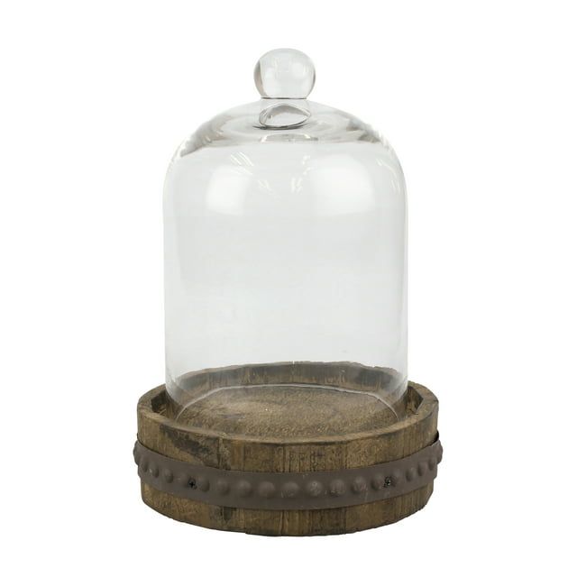 Medium Rustic Wood with Bell Shaped Cloche