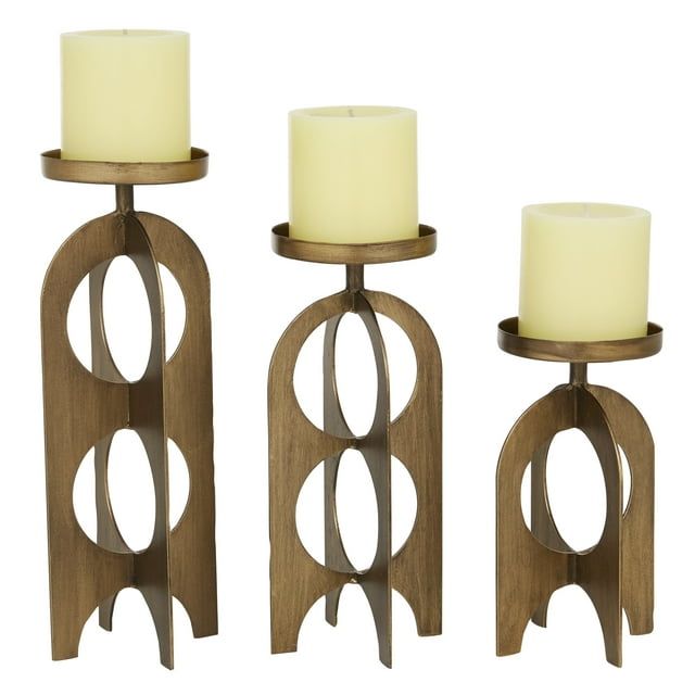 DecMode 3 Candle Gold Metal Handmade Pillar Candle Holder, Set of 3