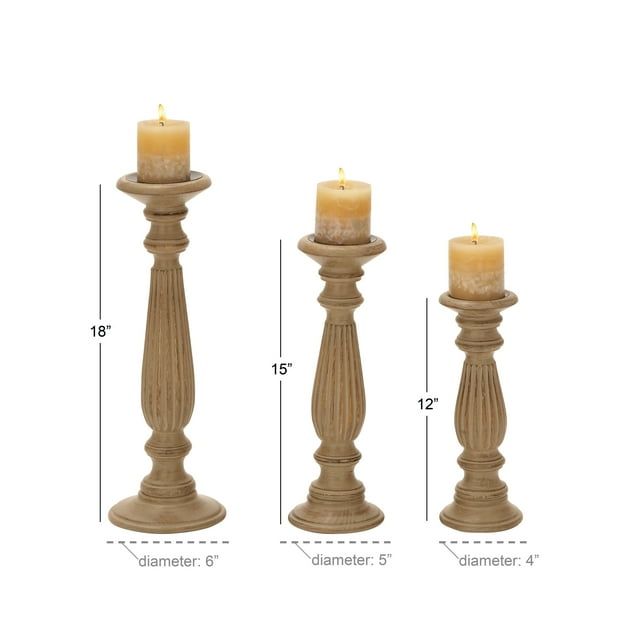 DecMode 3 Candle Brown Mango Wood Candle Holder, Set of 3