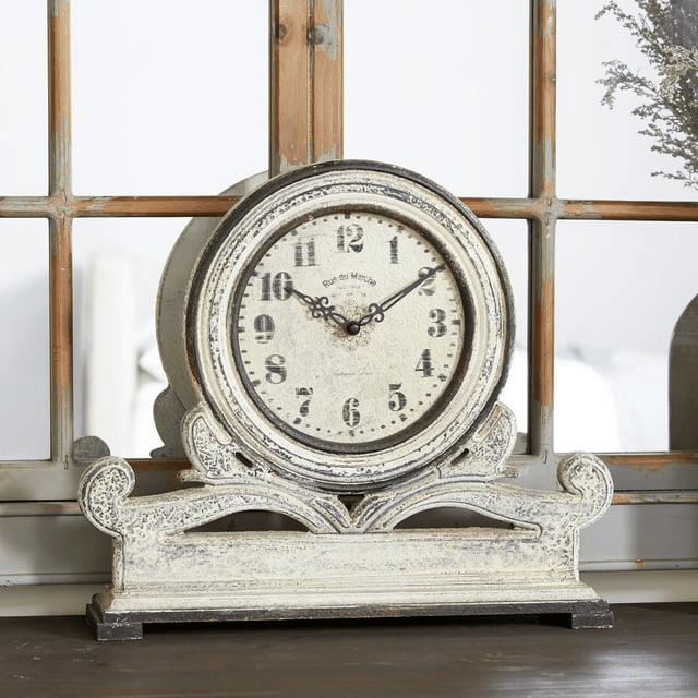 DecMode 15" White Wood Scroll Clock