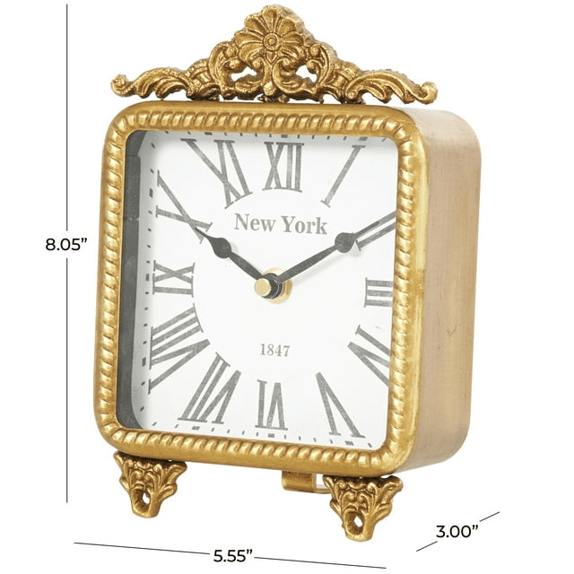 DecMode 8" Gold Metal Scroll Antique Style Clock