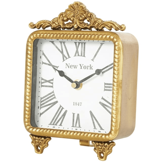 DecMode 8" Gold Metal Scroll Antique Style Clock