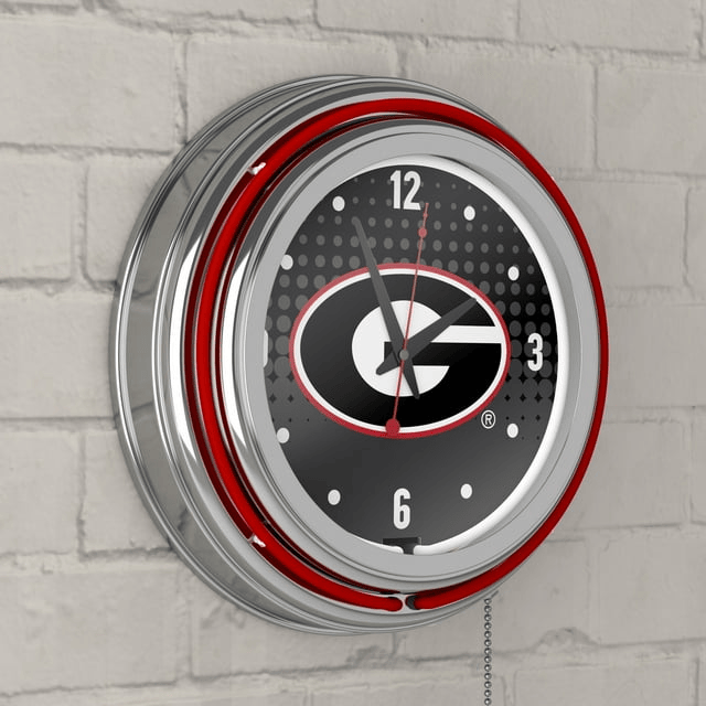 University of Georgia Chrome Double Rung Neon Clock - Reflection