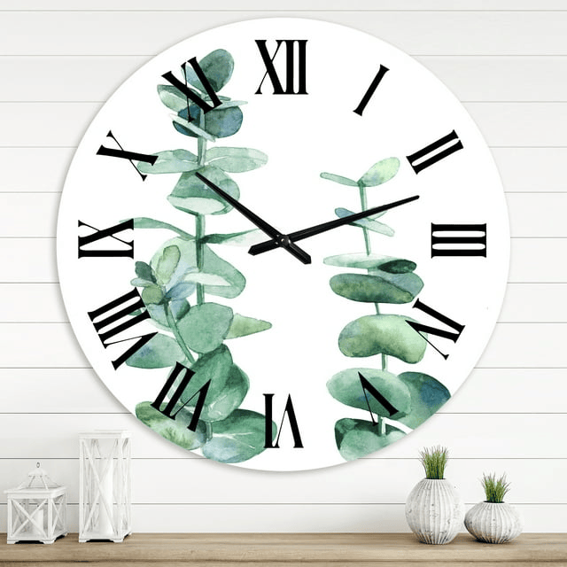 Designart 'Silver Blue Eucalyptus Branch' Tropical Wall Clock(Size 36" x 36")