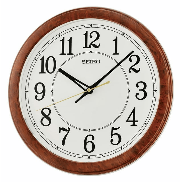 Seiko 13 inch Luminous Round Wall Clock, Brown & White, QXA788BLH, Quartz Analog