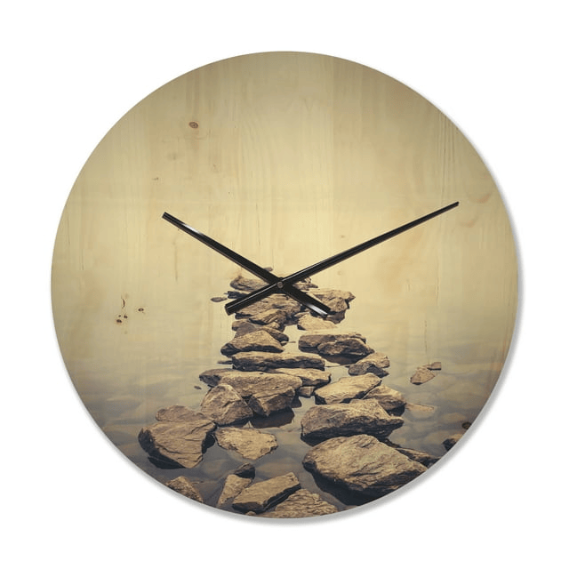 Designart 'Ukraine Minimalist Misty Lake landscape ' Modern Wood Wall Clock(Size 16" x 16")