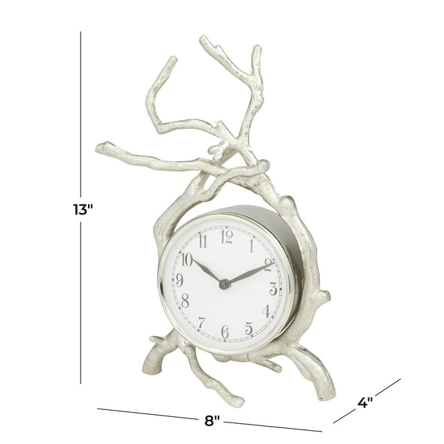 DecMode 13" Silver Aluminum Clock with Branch Accents