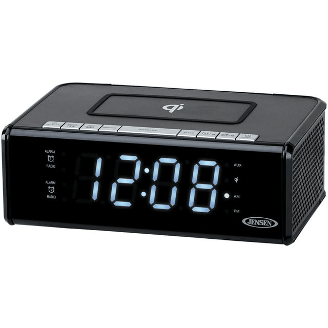 JENSEN QiCR-200 Dual Alarm Clock Radio with Qi Charging