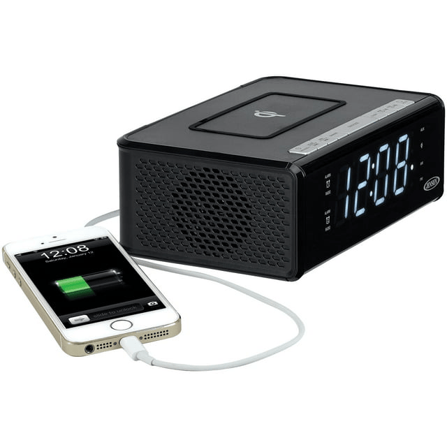 JENSEN QiCR-200 Dual Alarm Clock Radio with Qi Charging