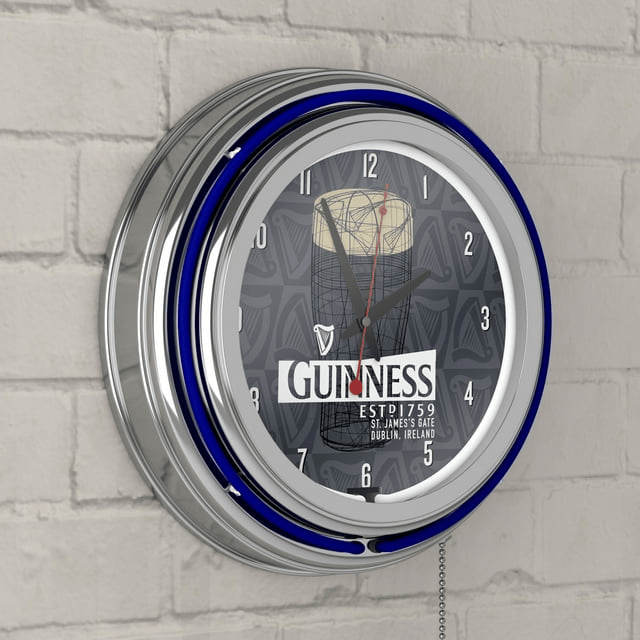 Guinness Chrome Double Rung Neon Clock