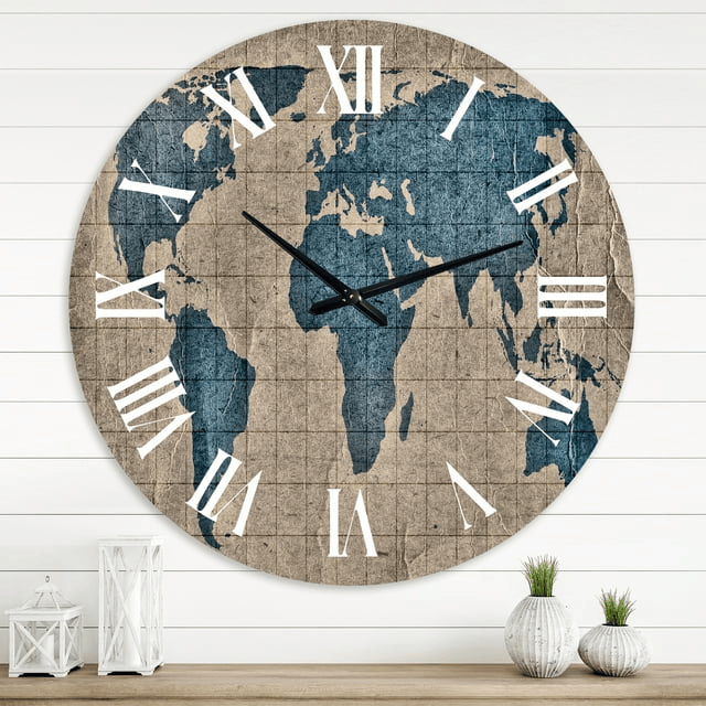 Designart 'Ancient Map Of The World I' Rustic Wall Clock(Size 36" x 36")