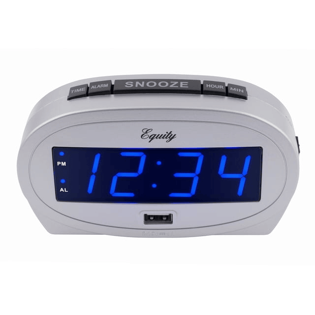 Equity 0.9 inch Blue LED Alarm Clock with USB Port, 30025