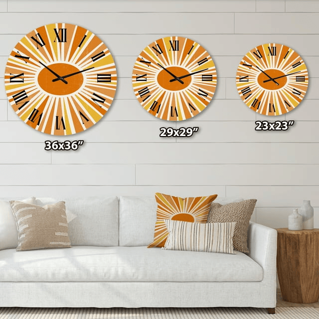 Designart 'Minimalist Bright Shining Orange Sun Rays I' Modern Wall Clock(Size 36" x 36")