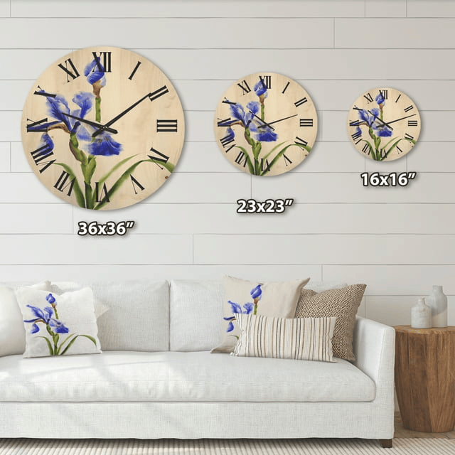 Designart 'Blue Iris Flower Retro Style' Traditional Wood Wall Clock(Size 23" x 23")