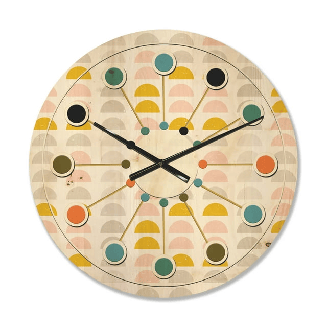 Designart 'Pastel Circular Retro Pattern III' Mid-Century Modern Wood Wall Clock(Size 16" x 16")