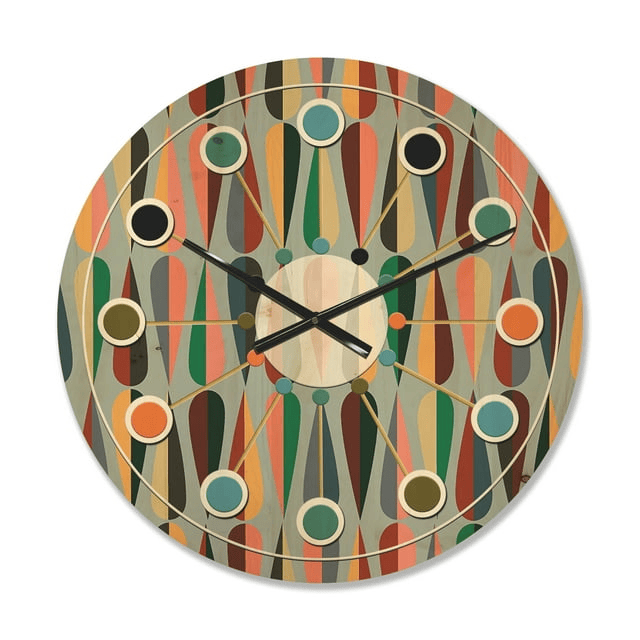 Designart 'Abstract Retro Drops IX' Mid-Century Modern Wood Wall Clock(Size 16" x 16")