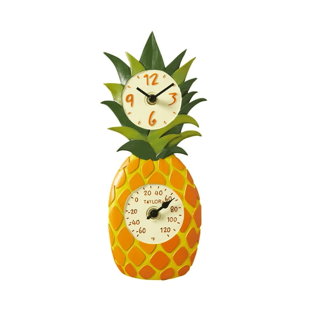 Taylor Precision Products 12-inch Pineapple Clock with Thermometer