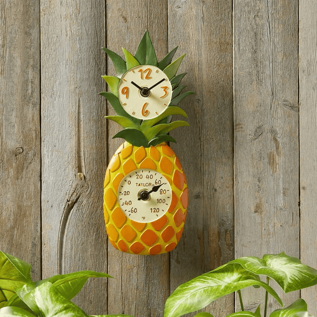 Taylor Precision Products 12-inch Pineapple Clock with Thermometer