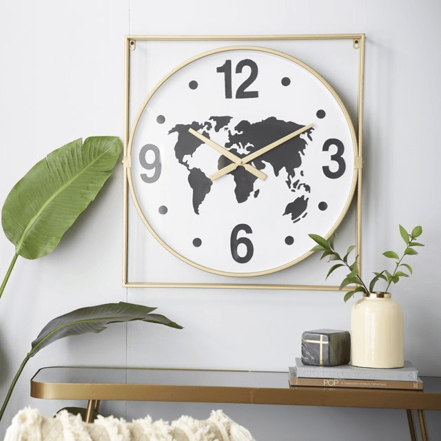 DecMode 26 x 24 In. Gold Metal Vintage Wall Clock