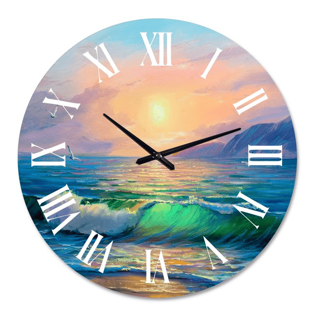 Designart 'Blue Waves Breaking At The Beach V' Nautical & Coastal Wall Clock(Size 29" x 29")