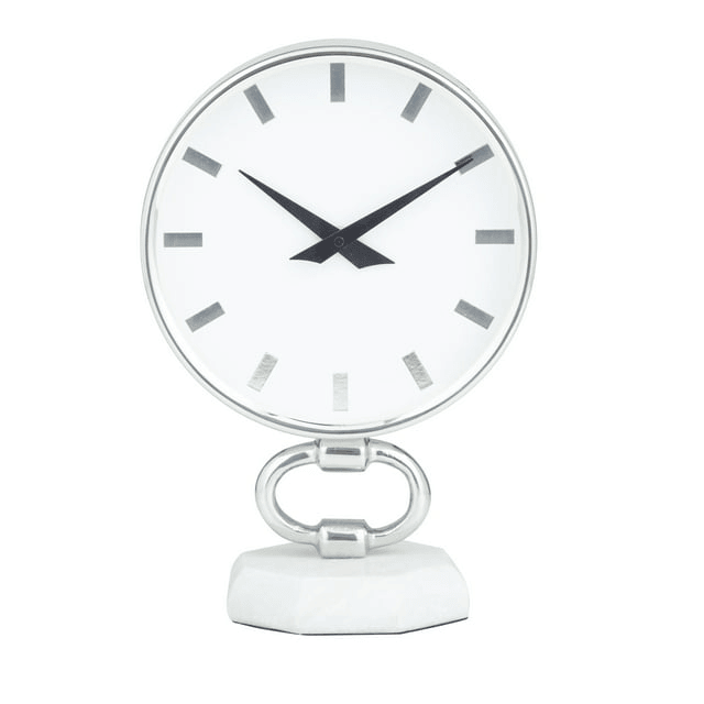 DecMode 12" Silver Stainless Steel Clock with Marble Base