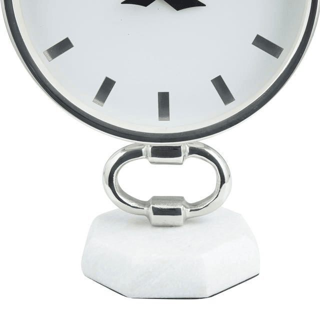 DecMode 12" Silver Stainless Steel Clock with Marble Base