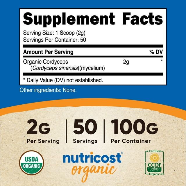 Nutricost Organic Cordyceps Powder 100 Grams - USDA Certified Organic Supplement