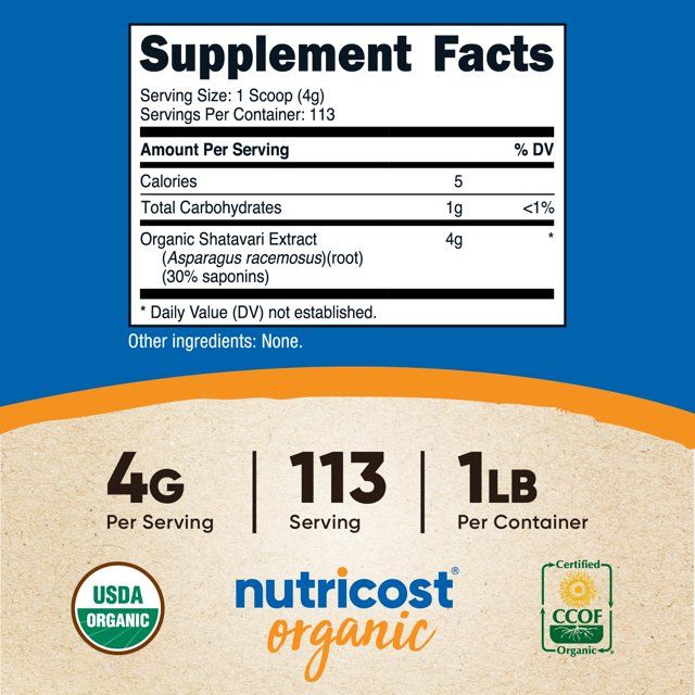 Nutricost Organic Shatavari Powder 1 LB - Non-GMO, Gluten Free Supplement