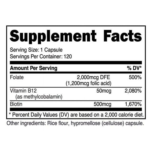 Nutricost Folic Acid for Women (Vitamin B9) 1200 Mcg, 120 Capsules - Non-GMO Supplement