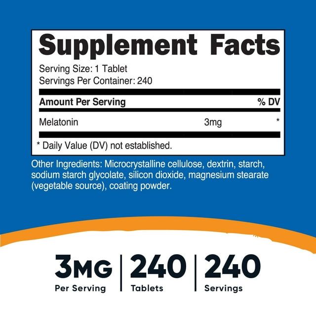 Nutricost Melatonin 3mg, 240 Tablets - 3mg Per Serving, Non-GMO, Gluten Free Supplement