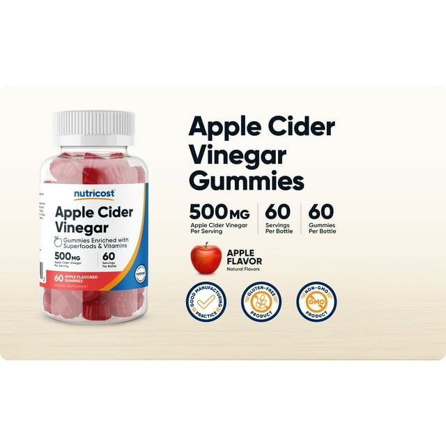 Nutricost Apple Cider Vinegar 500mg, 60 Gummies, Apple Flavored