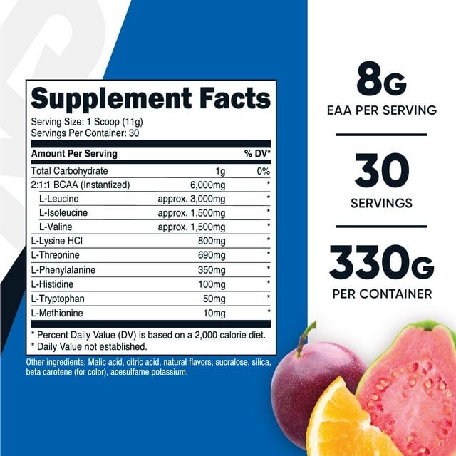 Nutricost EAA Supplement Powder 30 Servings - Passion Fruit, Orange, and Guava (POG)