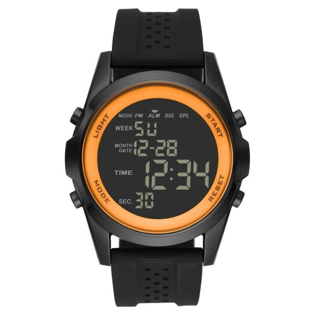 George Men's Digital Watch: Gunmetal Case, Orange Bezel, Black Silicone Band(FMDOGE032)