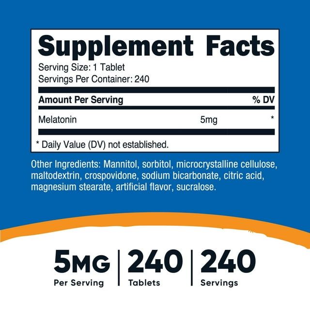 Nutricost Melatonin 5mg, 240 Fast Dissolve Tablets - Non-GMO, Gluten Free Supplement