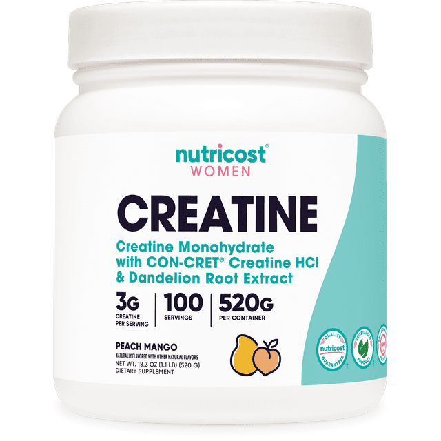 Nutricost Creatine Monohydrate Powder for Women Peach Mango, 100 Servings, Supplement