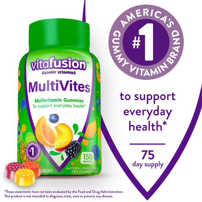 Vitafusion MultiVites Multivitamins Gummy for Adults; Berry; Peach and Orange Flavored; 150 Count