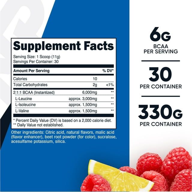 Nutricost BCAA Powder- 2:1:1 - (Raspberry Lemonade) 30 Servings - Amino Acids