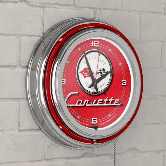 Corvette C1 Neon Clock - 14 inch Diameter - Red