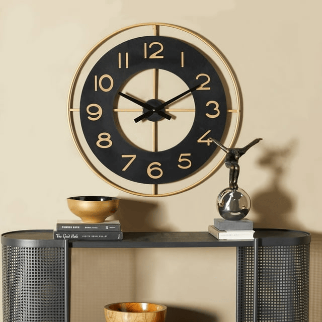 DecMode 28" Gold Metal Wall Clock with Gold accents