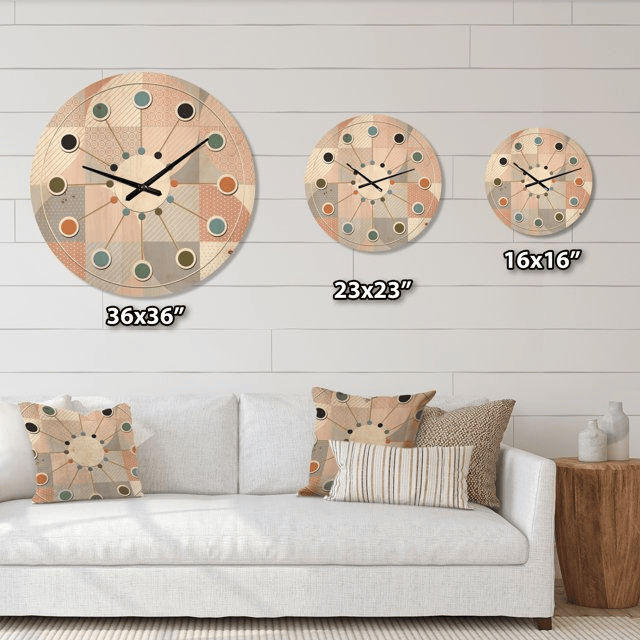 Designart 'Geometric Round Textured Pattern' Mid-Century Modern Wood Wall Clock(Size 16" x 16")