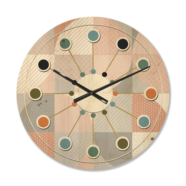 Designart 'Geometric Round Textured Pattern' Mid-Century Modern Wood Wall Clock(Size 16" x 16")