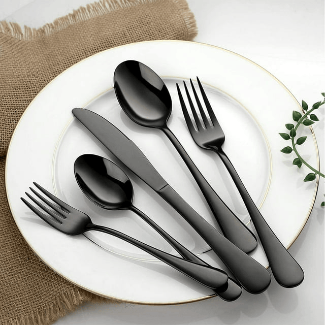 Silverware Set, 45 Piece Stainless Steel Flatware Cutlery Set Service for 9, Include Knife Fork Spoon, Stylish Mirror Finish, Dishwasher Safe Perfect for Home Kitchen Restaurant, Black