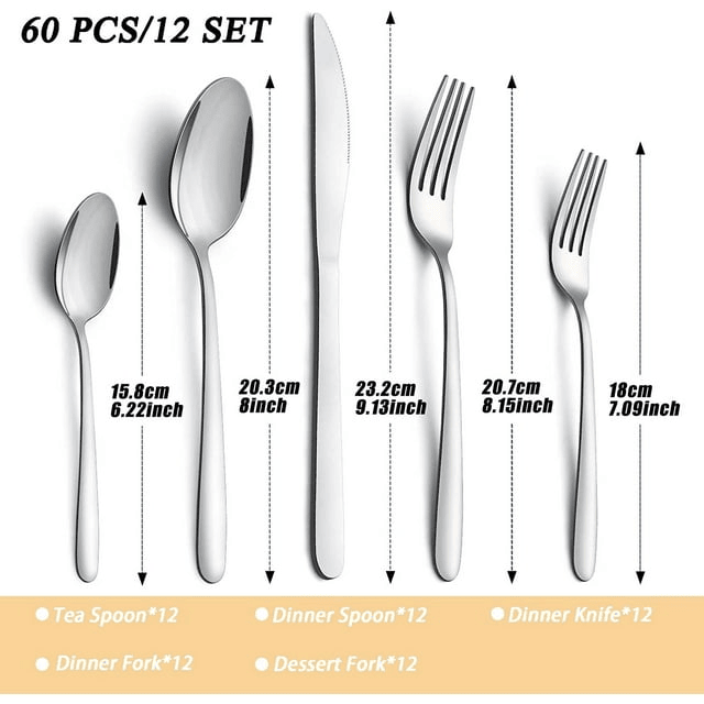 Bestdin Silverware Set, 60 Pieces Stainless Steel Flatware Set for 12, Include Fork Knife Spoon Set, Mirror Polished, Dishwasher Safe, Cutlery Set for Home Kitchen Restaurant