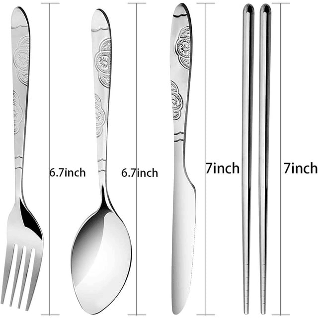 Arroyner 3 Pack Portable Travel Flatware Set, Reusable Silverware Knife Fork Spoon Chopsticks Utensils, Stainless Steel Camping Cutlery for School Outdoor Picnic