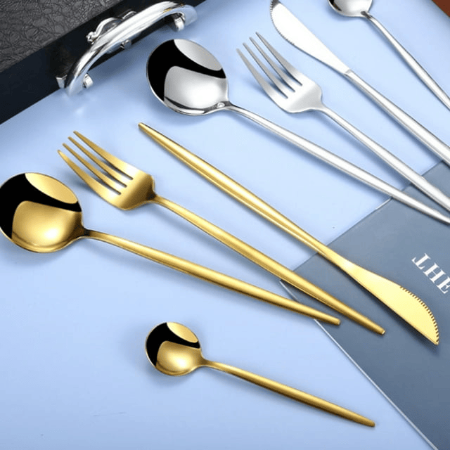 Dznils Gold Silverware Set 24Pcs Flatware Set Gold Stainless Steel Dinnerware Set Tableware Fork Spoon Cutlery Set Gift