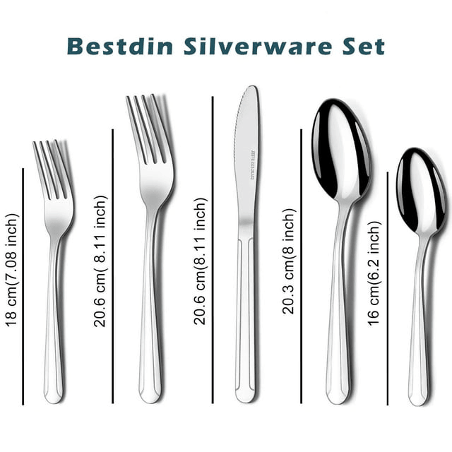 Bestdin Silverware Set for 8, 40 Pieces Stainless Steel Flatware Set, Include Fork Knife Spoon Set, Mirror Polished, Dishwasher Safe, Tableware Cutlery Set for Home Kitchen Restaurant Hotel