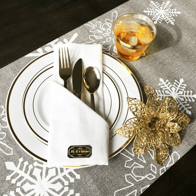 JL Prime 120 Piece Gold Plastic Silverware Set, Re-Usable Recyclable Plastic Cutlery, Gold Plastic Utensil, 40 Forks, 40 Spoons, 40 Knives, Great for Wedding, Anniversary, Rehearsal, Shower Events