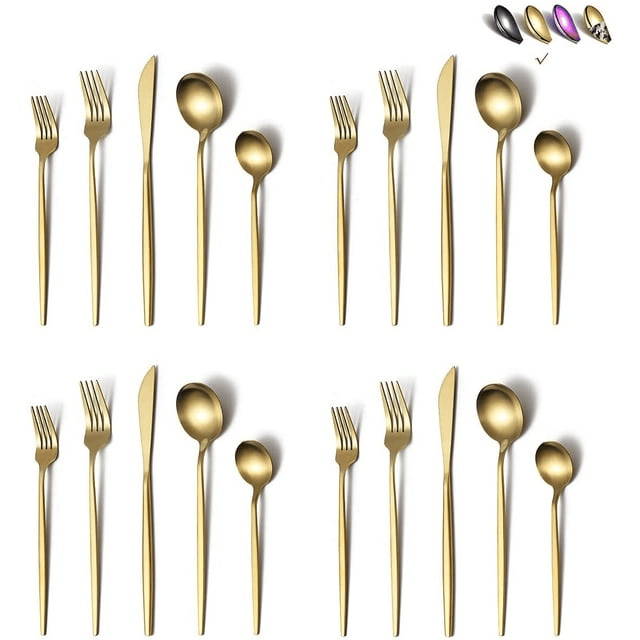 Just Houseware Silverware Sets 40 Pieces, Stainless Steel Flatware Sets, Titanium Plating Cutlery Set, Matte Gold Utensil Sets, Service Set for 8 (Matte Gold)