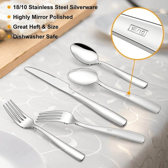 Vesteel 18/10 Stainless Steel Silverware Set, 60-Piece Fancy Flatware Cutlery Set for 12, Heavy Duty Eating Utensils Tableware Set for Home Restaurant Wedding, Mirror Polished, Dishwasher Safe