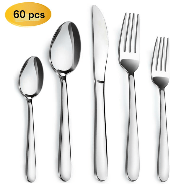 60 Pieces Silverware Set, Hunnycook Stainless Steel Modern Flatware Cutlery Set Service for 12, Durable Tableware Set for Home Kitchen Restaurant, Mirror Polished, Dishwasher Safe